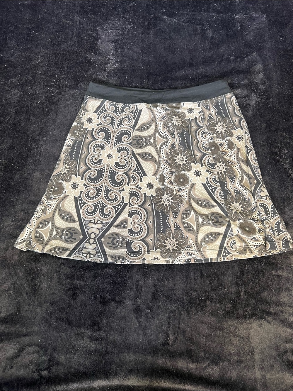 Prana A-Line Skirt in Black and Cream Paisley